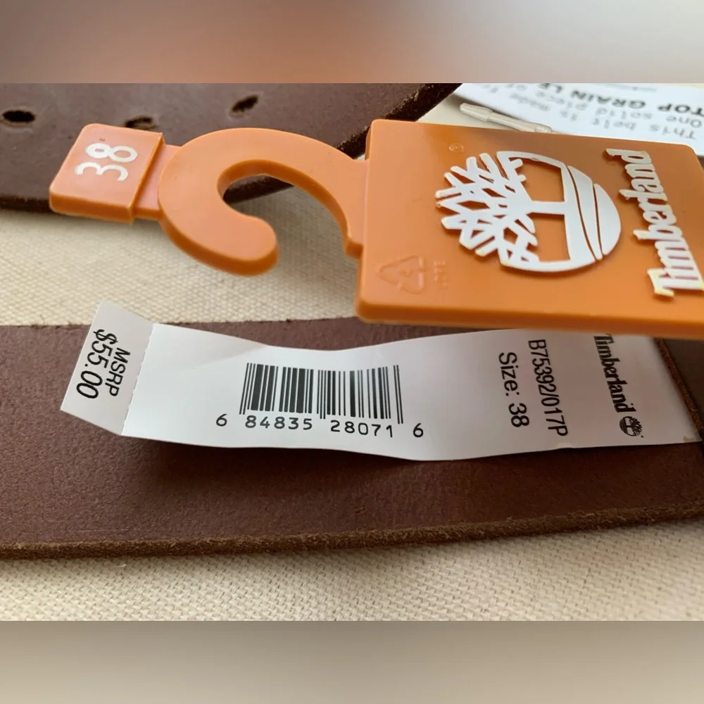 NWT Timberland Brown Leather Men’s Belt Size 38 - Picture 7 of 7